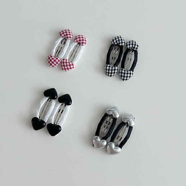 Heart Double Snap Hair Clips Korean infant in red check made in Korea