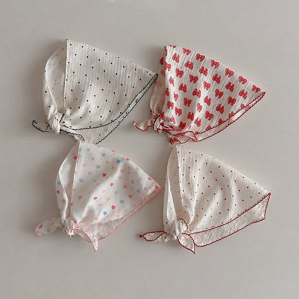 Picot Bonnet Korean infant accessory in black polka dot made in Korea