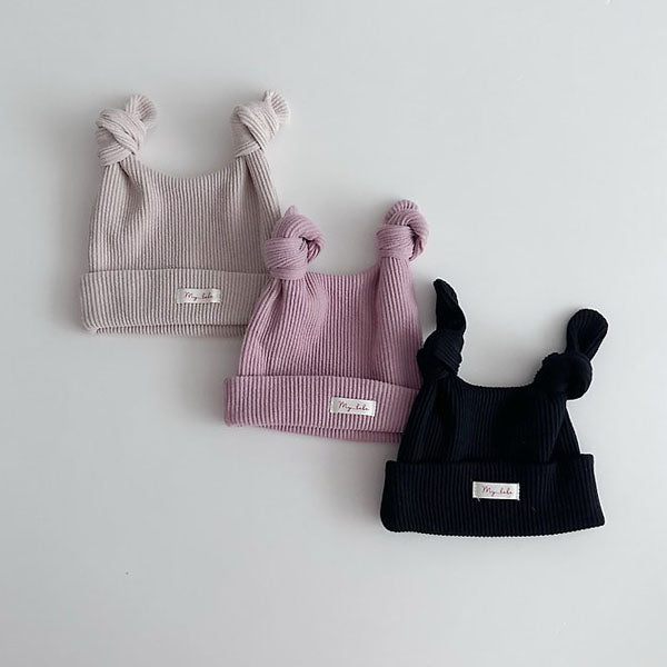 Horn Ribbed Beanie Korean infant accessory in beige made in Korea