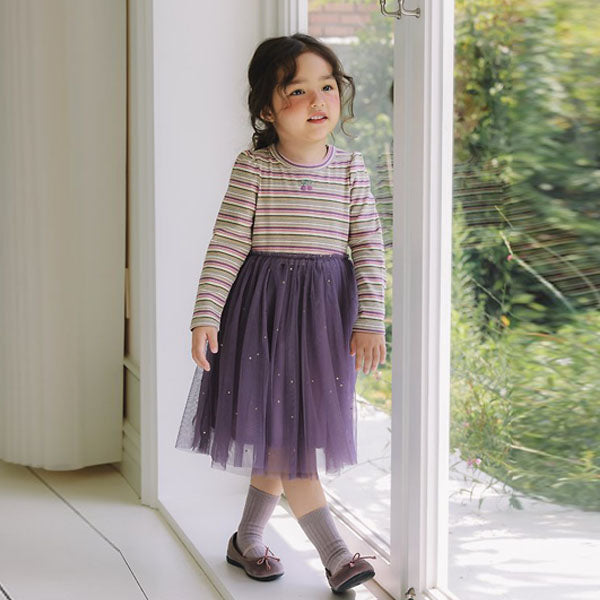 Cherry Rainbow Mesh Dress Korean toddler dress in cream made in Korea