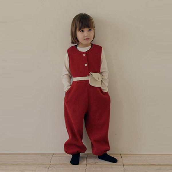 Waffle Button Bodysuit Korean infant bodysuit in brick red made in Korea