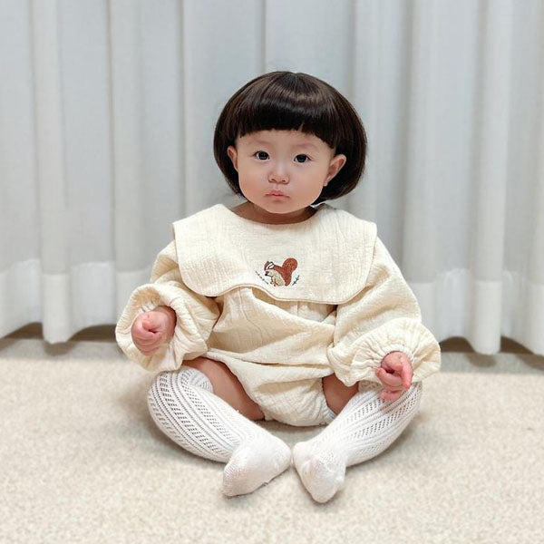 Squirrel Collar Bodysuit Korean infant bodysuit in cream made in Korea