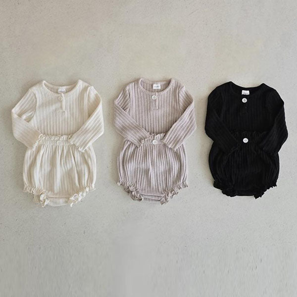 Duri Ribbed Set Korean infant set in ivory made in Korea