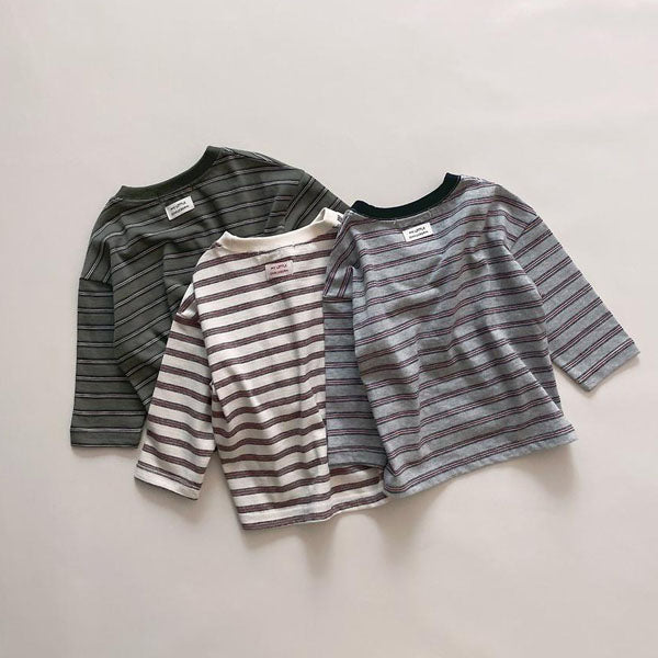 Multi Stripe Tee Korean toddler t-shirt in ivory made in Korea