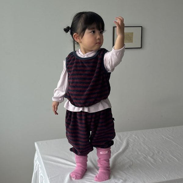 Terry Stripe Pants Korean toddler pants in wine made in Korea