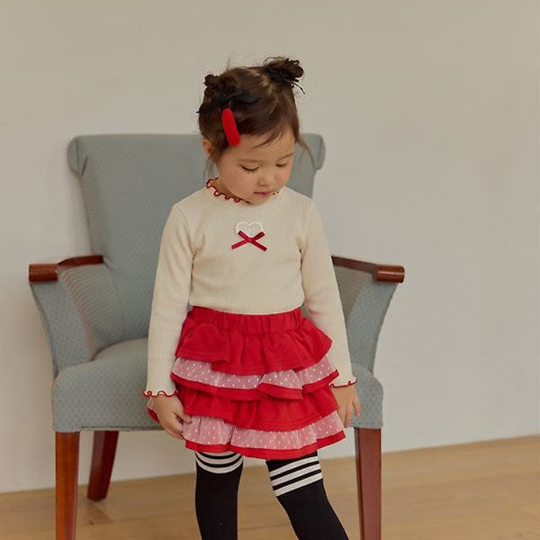 Mini Heart Mock Neck Tee Korean toddler t-shirt in cream made in Korea