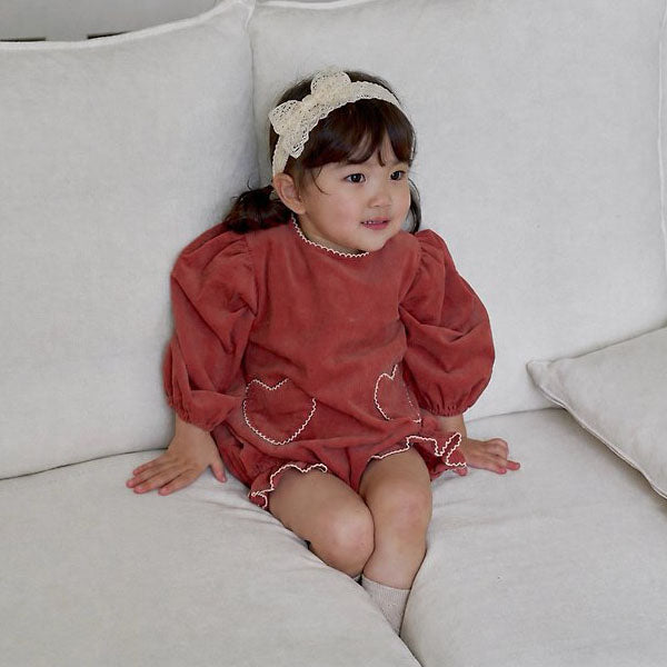 Heart Bodysuit Korean infant bodysuit in beige made in Korea