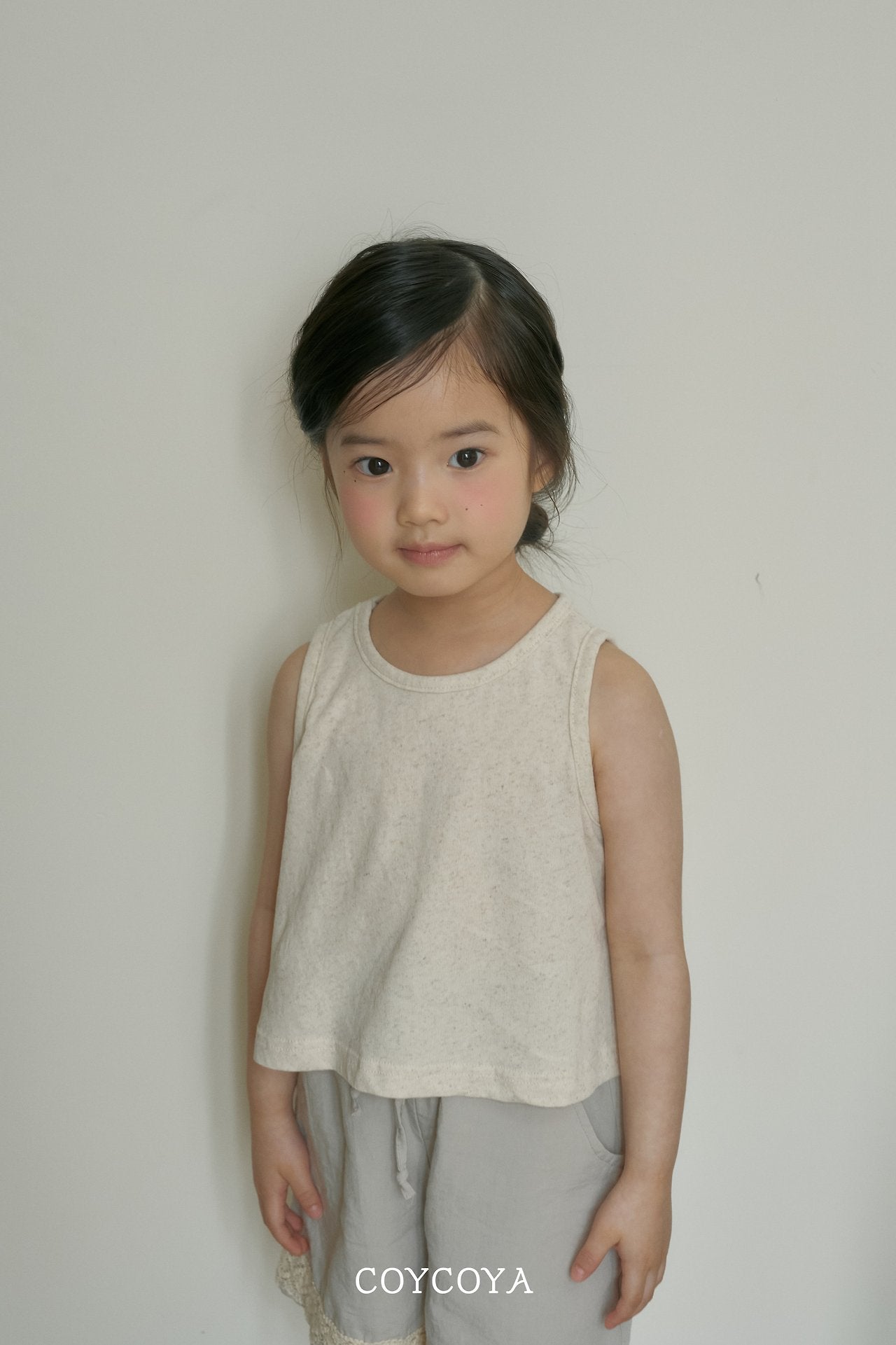 Linen Sleeveless Tee Korean toddler t-shirt in deep green made in Korea