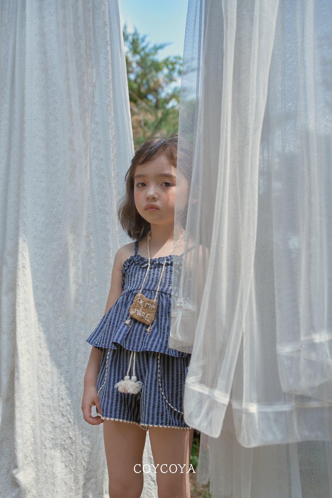 Ethnic Ruffle Top Korean toddler tops in khaki made in Korea