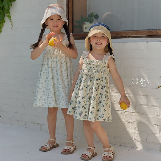 Rosie Terry Dress Korean toddler dress in beige wine floral made in Korea