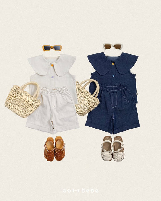 Heart Denim Collar Blouse Korean toddler blouse in denim made in Korea