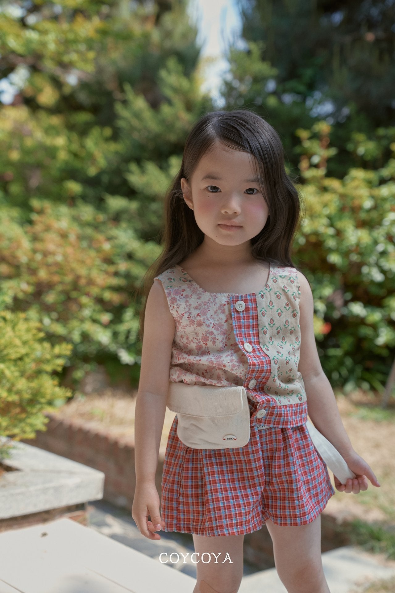 Patchwork Vest Korean toddler jacket in red patch made in Korea