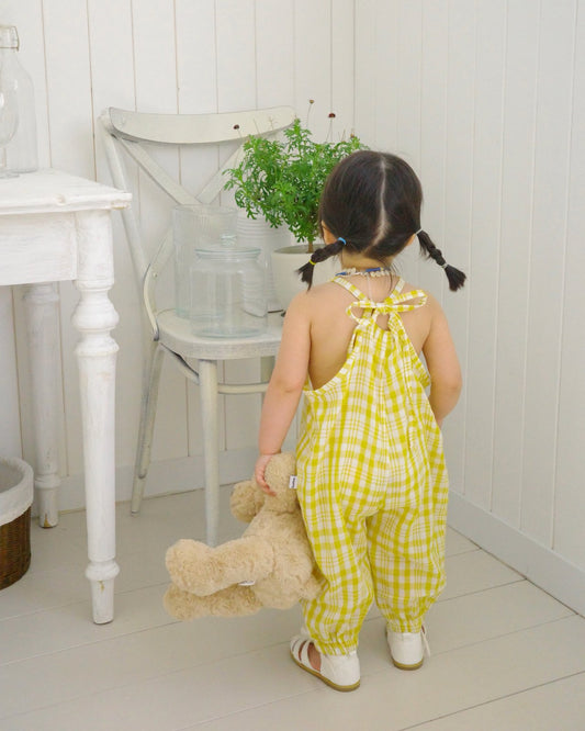 Summer Crinkle Jumpsuit Korean toddler jumpsuit in yellow made in Korea