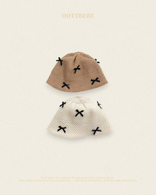 Ribbon Straw Bucket Hat Korean infant accessory in cream made in Korea
