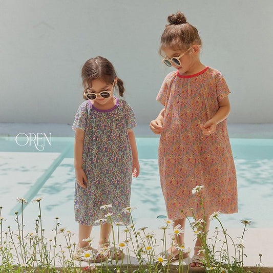 Rosie Pleated Dress Korean toddler dress in red floral made in Korea