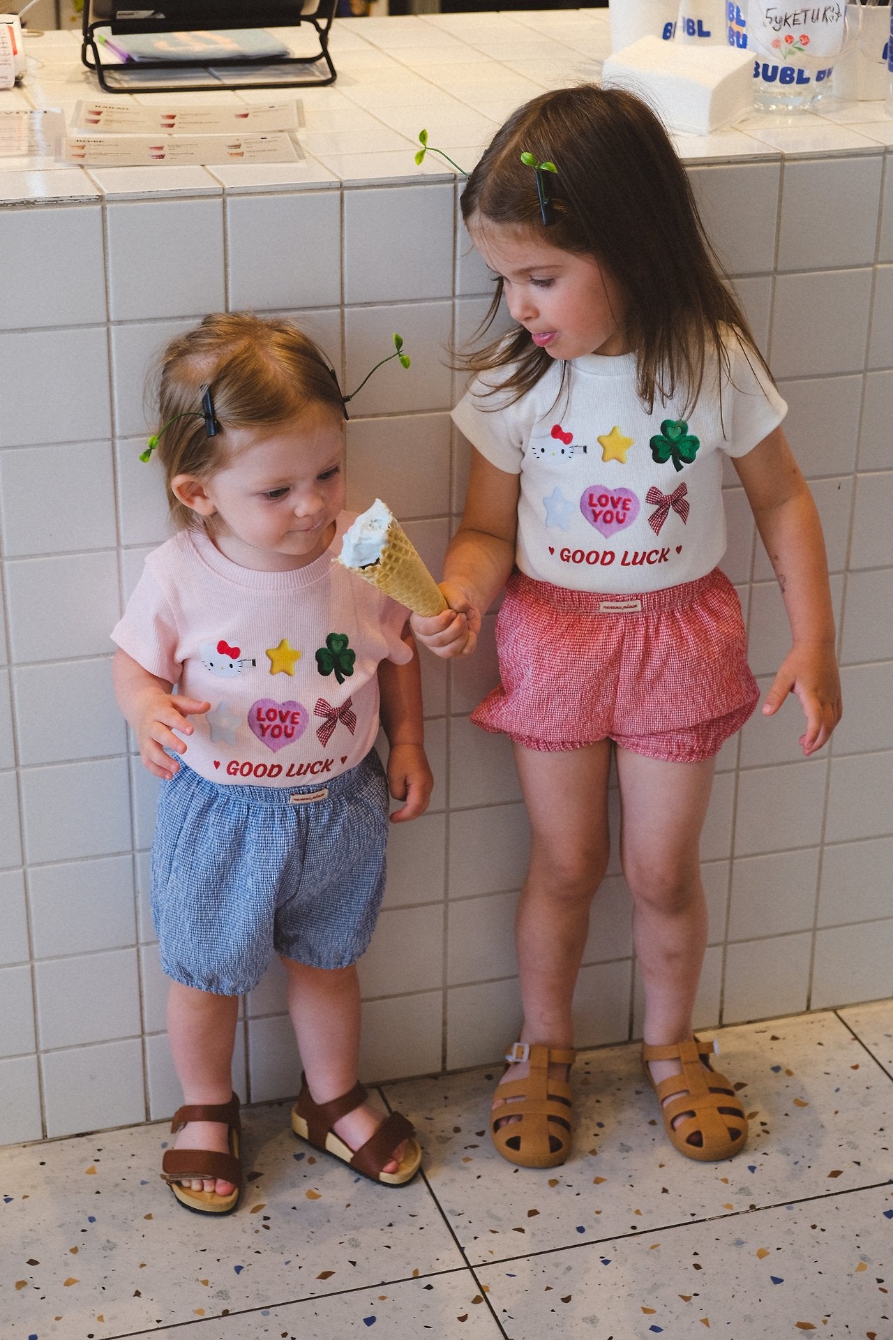 Clover Tee Korean infant t-shirt in ivory made in Korea