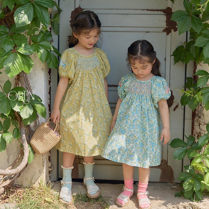 Solar Smocked Dress Korean toddler dress in yellow made in Korea