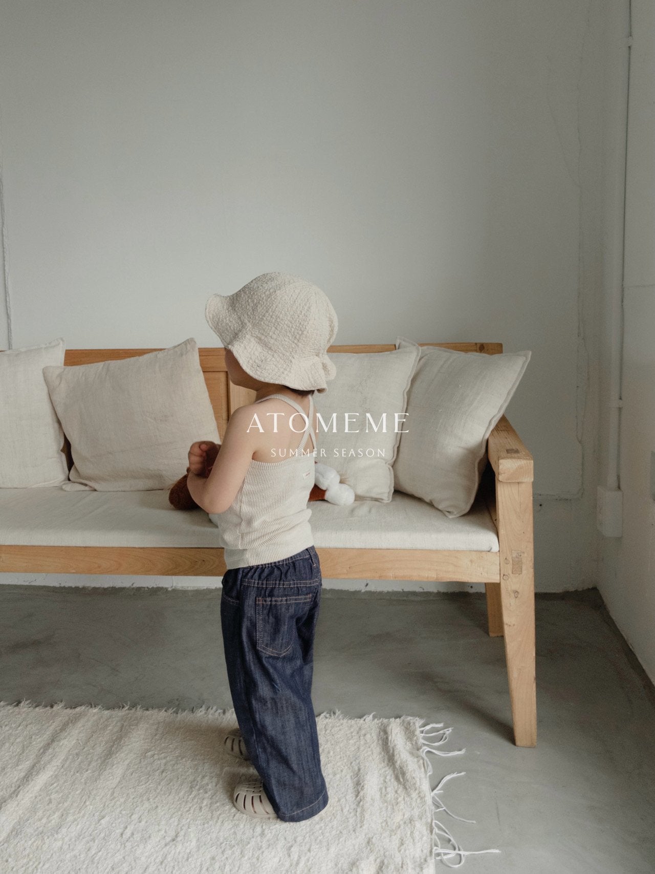 Summer Non-Fade Denim Korean toddler pants in indigo made in Korea