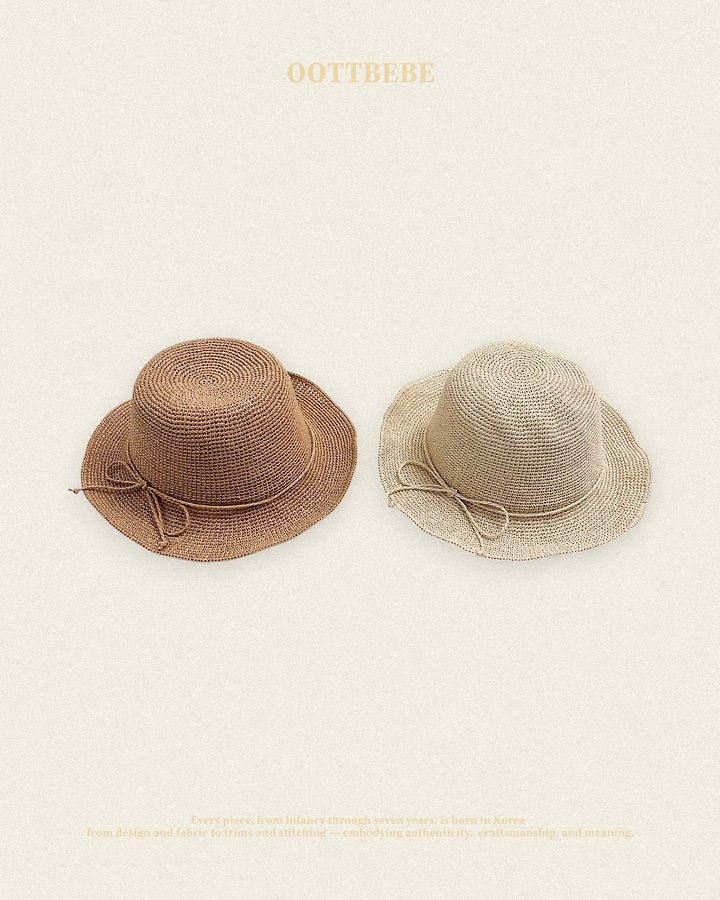 Cowrie Ribbon Bonnet Korean infant accessory in deep beige made in Korea