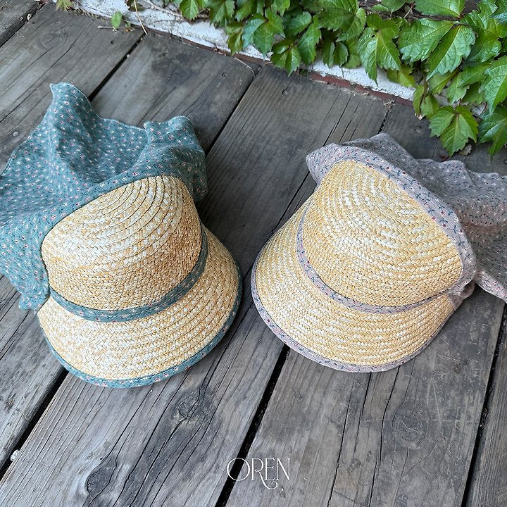 Soleil Scarf Straw Hat Korean toddler accessory in 그린꽃 made in Korea