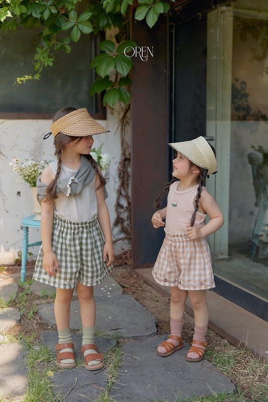 Siero Embroidered Shorts Korean toddler shorts in beige check made in Korea