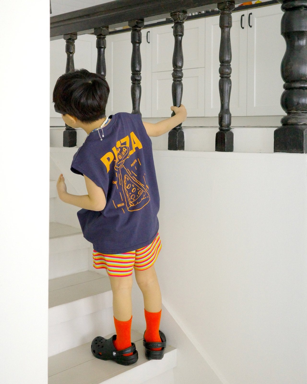 Pizza Box Tee Korean toddler t-shirt in navy made in Korea