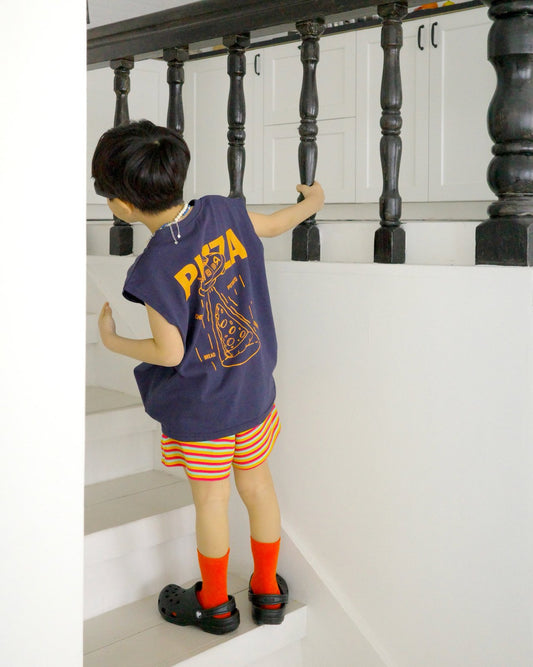 Pizza Box Tee Korean toddler t-shirt in navy made in Korea