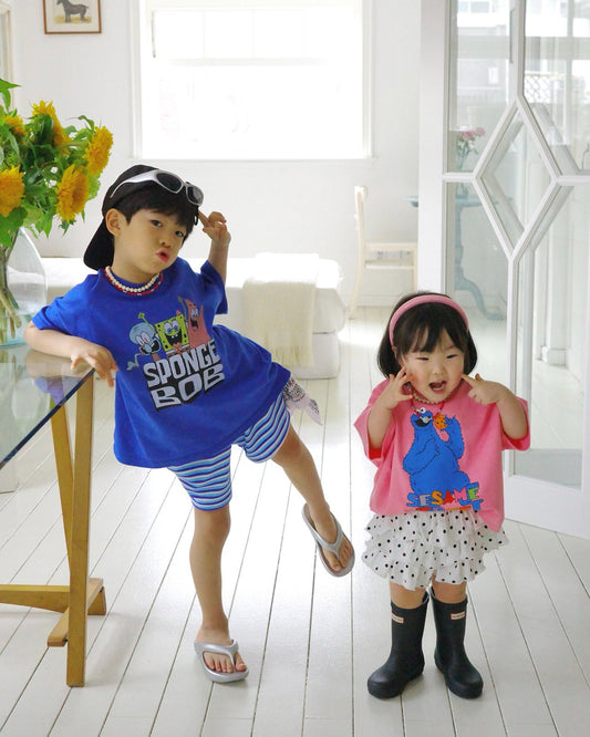 Hot Summer Tee Korean toddler t-shirt in blue made in Korea