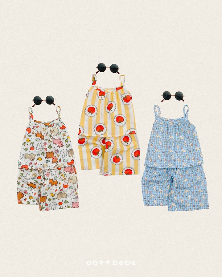 Animal Crinkle Tank Top Set Korean toddler set in tomato made in Korea