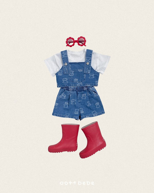 Otti Cropped Denim Overalls Korean toddler overall in medium blue made in Korea