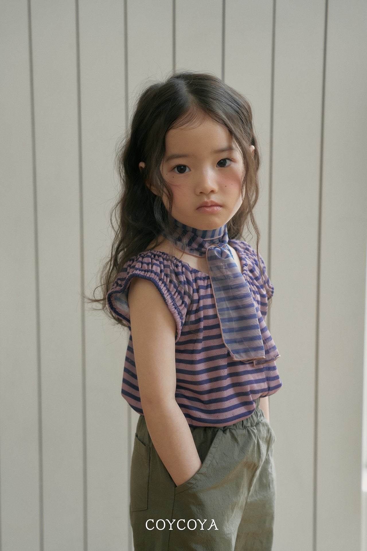 Dorothy Shirred Tee Korean toddler t-shirt in purple stripe made in Korea