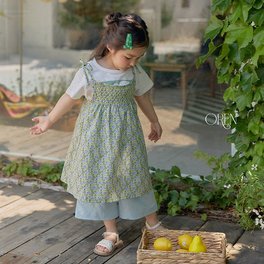 Rozera Smocked Spaghetti Strap Dress Korean toddler dress in red floral made in Korea
