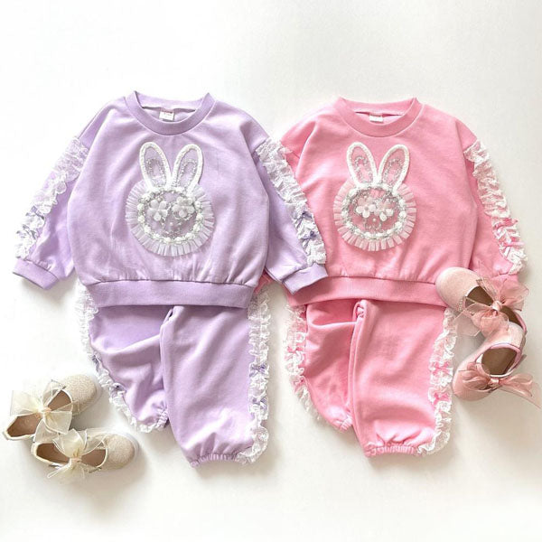 Bunny Top & Bottom Set Korean toddler set in pink made in Korea