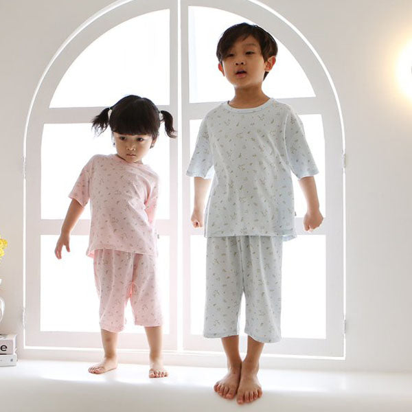 SS Butter Floral Top & Bottom Set Korean toddler loungewear in white made in Korea