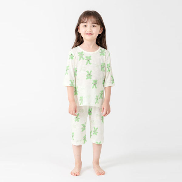 3/4-Length Cotton Modal Slub - Bunny Korean toddler loungewear in bunny purple made in Korea