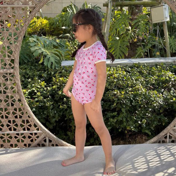 Cherry Swimsuit Korean toddler swimsuit in blue made in Korea