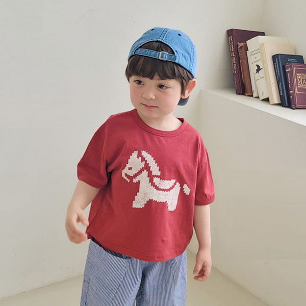 Pony Tee Korean toddler t-shirt in dark red made in Korea