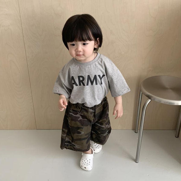Camo Bermuda Pants Korean toddler pants in camouflage made in Korea