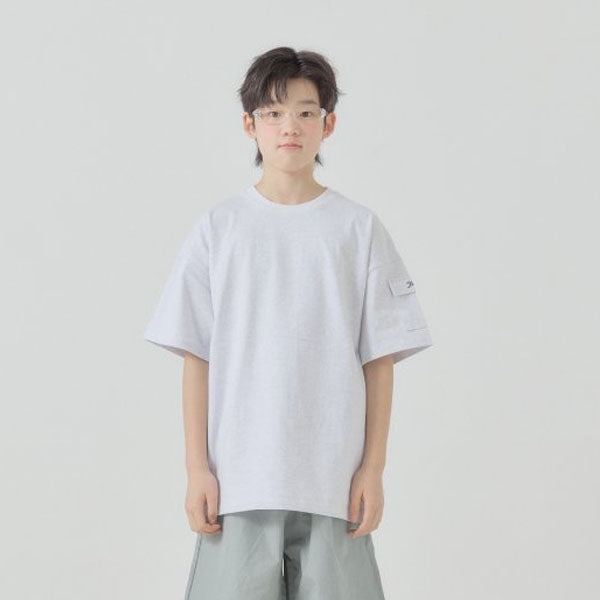 Daily Cargo Pocket Tee Korean toddler t-shirt in off-white melange made in Korea