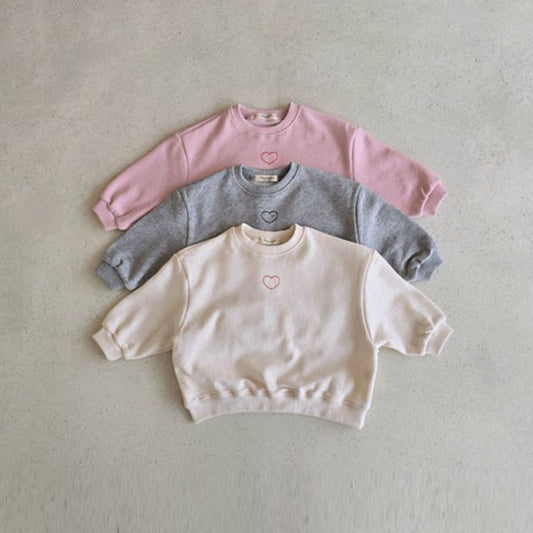 Heart Embroidered Sweatshirt Tee Korean infant sweater in cream made in Korea