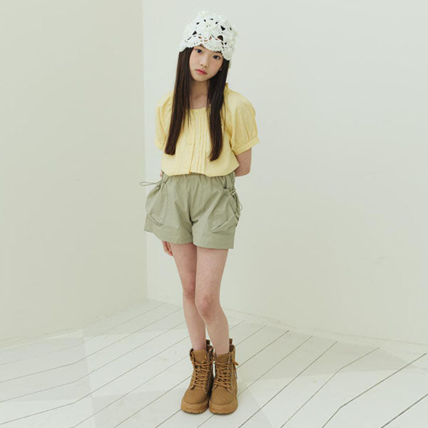 P01 Pocket Shirred Pants Korean toddler pants in khaki made in Korea