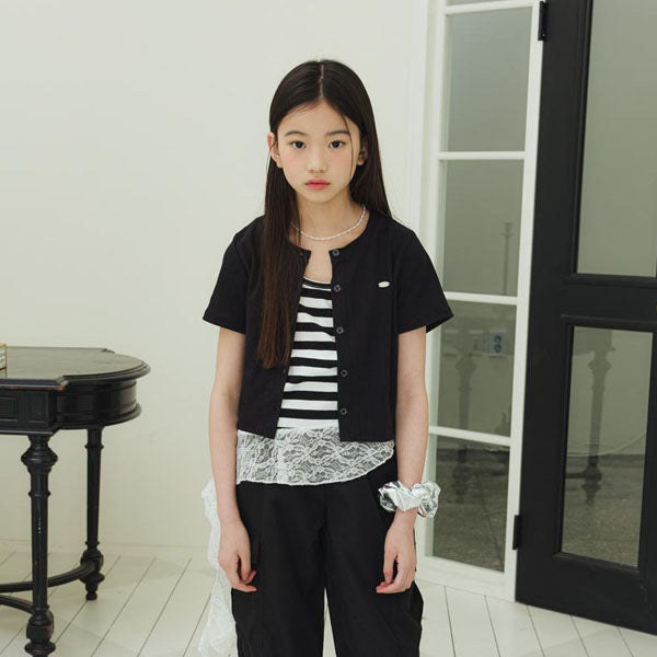 T16 Lace Tank Top Tee Korean toddler t-shirt in ivory made in Korea