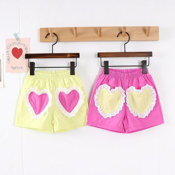 Lace Heart Shorts Korean toddler shorts in deep pink made in Korea