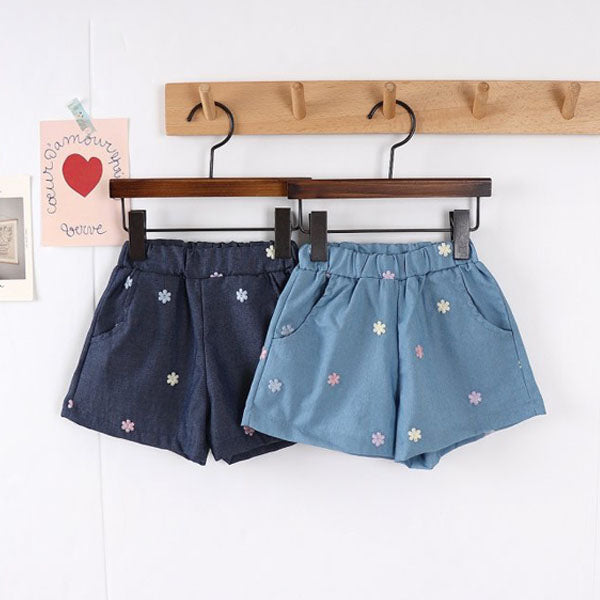 Flower Embroidered Denim Pants Korean toddler pants in light denim made in Korea