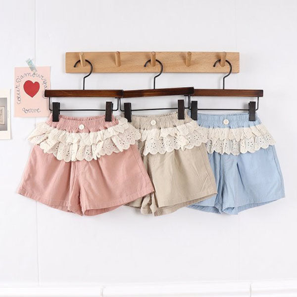 Lace Cotton Shorts Korean toddler shorts in indie pink made in Korea