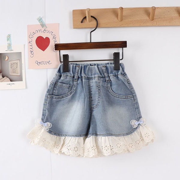 Denim Lace Shorts Korean toddler shorts in blue denim made in Korea