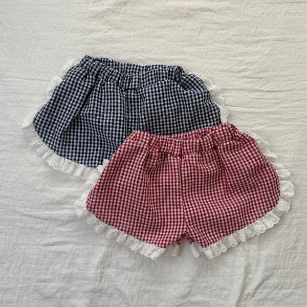 Check Lace Pants Korean toddler pants in red made in Korea