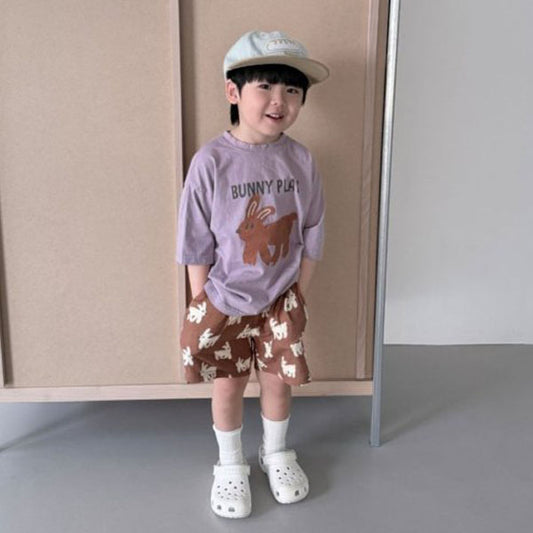 Bunny Play Tee Korean toddler t-shirt in cream made in Korea