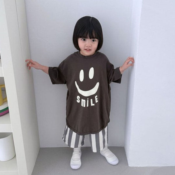 Smile Long Tee Korean toddler t-shirt in light heather made in Korea