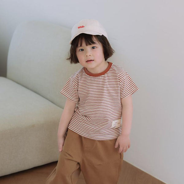 Label Stripe Tee Korean toddler t-shirt in butter yellow made in Korea
